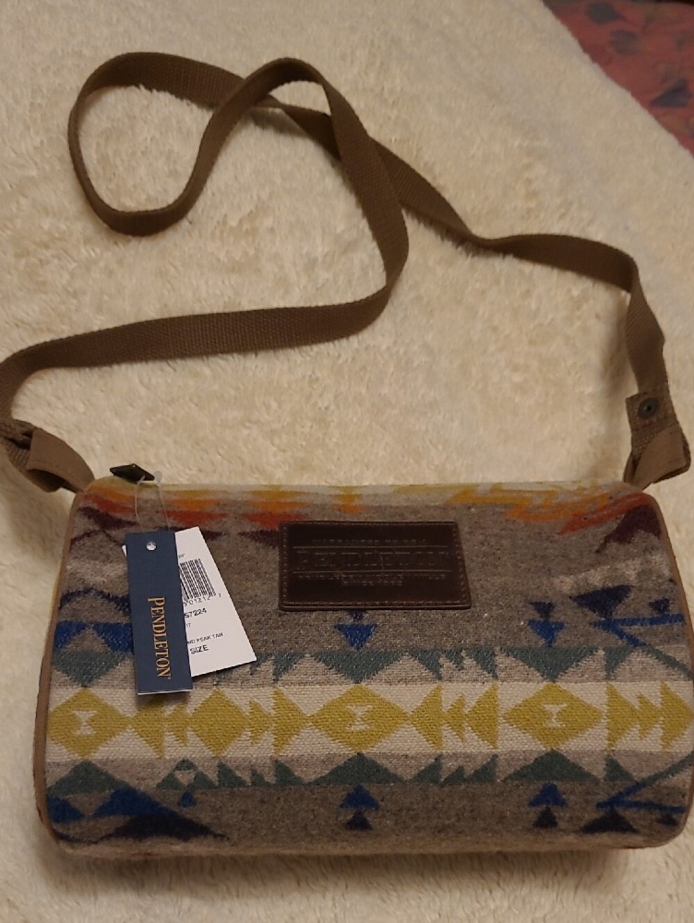 Pendleton Gray Native Print Crossbody with Blue and Mustard Accents - Picture 3 of 5